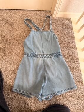 Free People Blue Braided-Strap Denim Romper for Kids